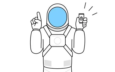 Astronaut taking security measures for his phone. 스톡 일러스트