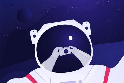 Astronaut taking selfie on the space background Illustration