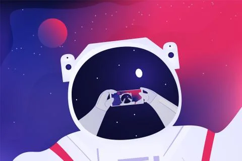 Astronaut taking selfie on the space background Stock Illustration