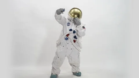 Astronaut taking a selfie on white background Stock Footage 109180141