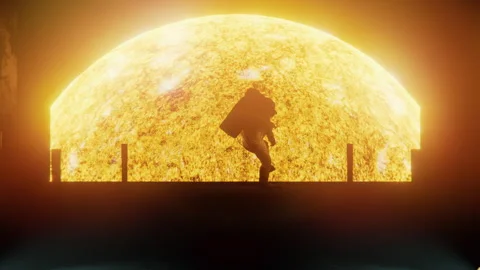 An astronaut throws something at the sun Stock Footage 290448413