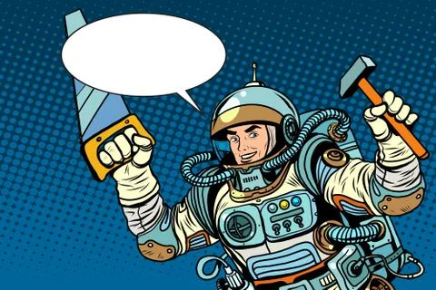 Astronaut with tools for repair Stock Illustration