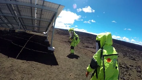 Astronaut training on ground of planet mars Stock Footage 93532787