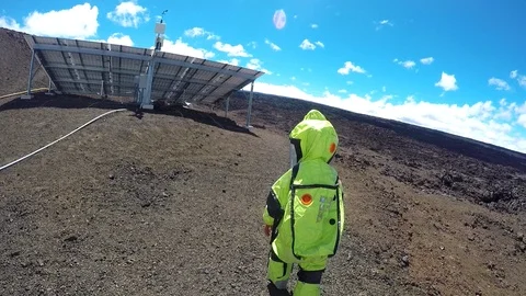 Astronaut training on ground of planet mars Stock Footage 93532838