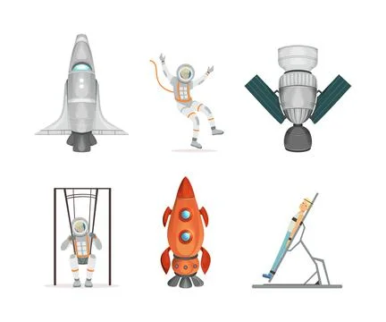 Astronaut training preparing for space flight set. Space equipment, simulator Stock Illustration