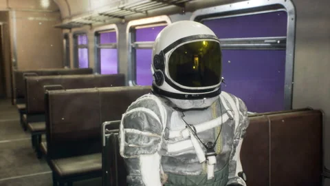 Astronaut travellers fly on an interplanetary space train at superluminal speed Vidéo 169278288