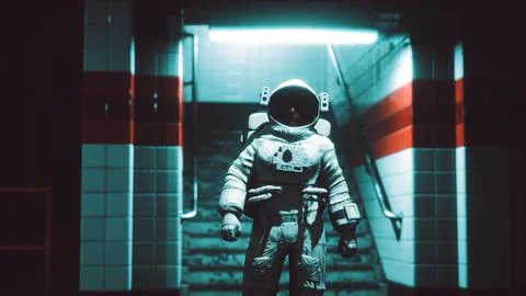 Astronaut at underground metro subway 스톡 일러스트