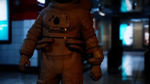 Astronaut at underground metro subway 스톡 일러스트