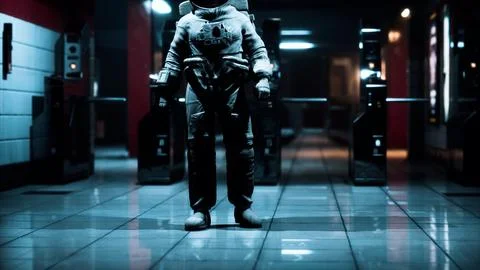Astronaut at underground metro subway 스톡 일러스트
