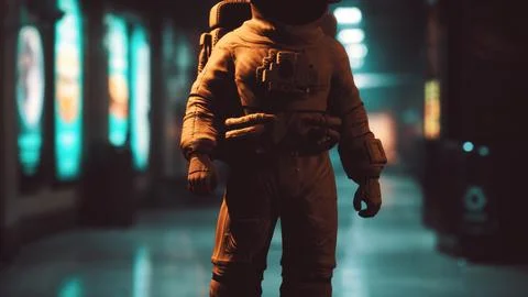 Astronaut at underground metro subway 스톡 일러스트