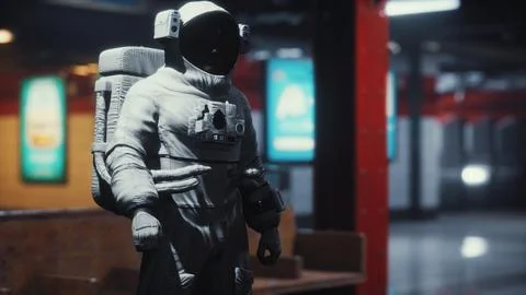 Astronaut at underground metro subway 스톡 일러스트
