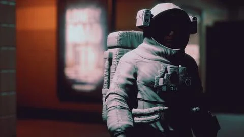 Astronaut at underground metro subway 스톡 일러스트