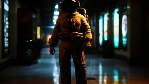 Astronaut at underground metro subway 스톡 일러스트