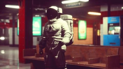 Astronaut at underground metro subway 스톡 일러스트