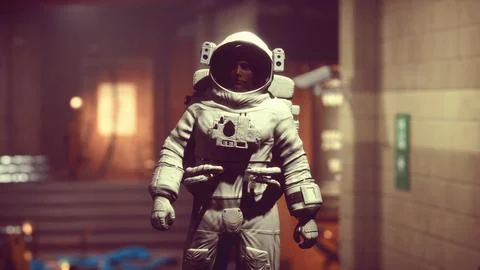 Astronaut at underground metro subway 스톡 일러스트