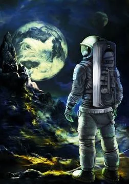 Astronaut on an unexplored planet Stock Illustration