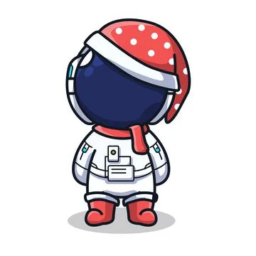 Astronaut using Christmas winter suit in cute line art illustration Stock Illustration