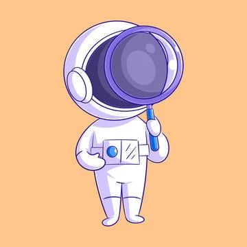 Astronaut is using a magnifying glass Stock Illustration