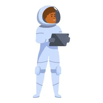 Astronaut using tablet, exploring new technologies in space Illustrazione stock