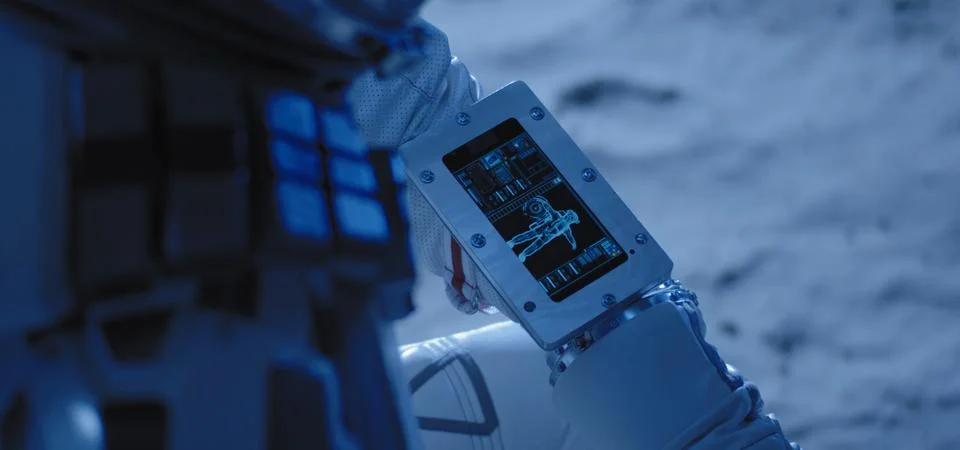 Astronaut using touch screen Stock Photos