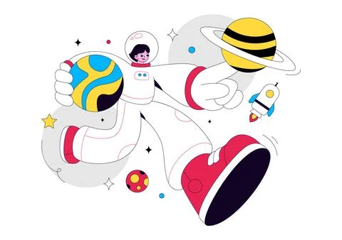Astronaut Vector Illustration Featuring Space Exploration, Floating Cosmona.. Stock Illustration