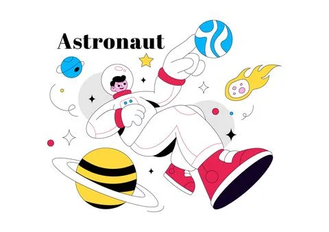 Astronaut Vector Illustration Featuring Space Exploration, Floating Cosmona.. Ilustración de archivo