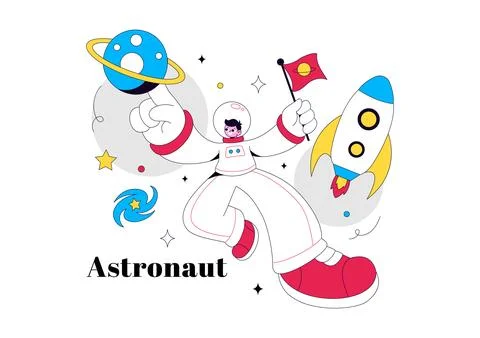 Astronaut Vector Illustration Featuring Space Exploration, Floating Cosmona.. Stock Illustration