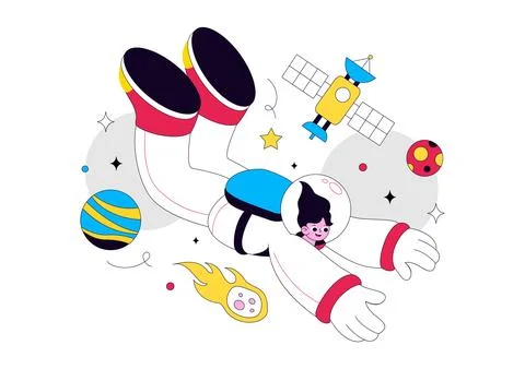Astronaut Vector Illustration Featuring Space Exploration, Floating Cosmona.. Ilustración de archivo
