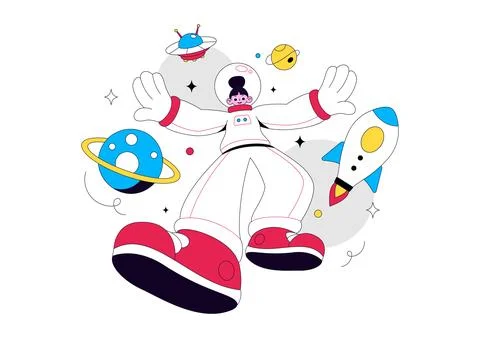 Astronaut Vector Illustration Featuring Space Exploration, Floating Cosmona.. Stock Illustration