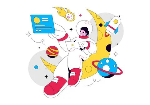 Astronaut Vector Illustration Featuring Space Exploration, Floating Cosmona.. Stock Illustration