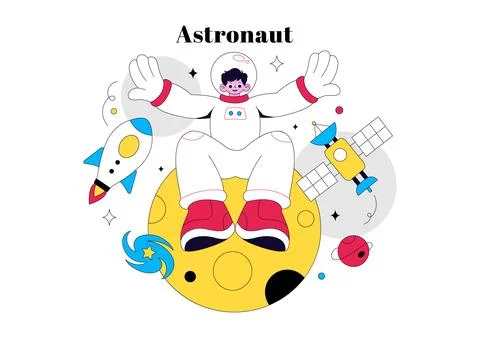 Astronaut Vector Illustration Featuring Space Exploration, Floating Cosmona.. Stock Illustration