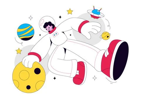 Astronaut Vector Illustration Featuring Space Exploration, Floating Cosmona.. Stock Illustration