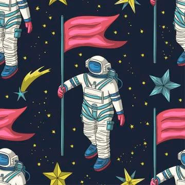 Astronaut vector seamless pattern. Stock Illustration