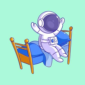 Astronaut is waking up from his bed Stock Illustration