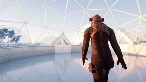 Astronaut walk in spaceship interior. Sci -fi concept. Stock Footage 71034727