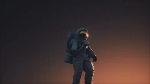 An Astronaut walking carefully on a moon called Titan Stock-Footage 240324307