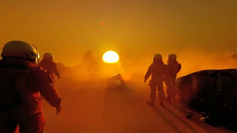 Astronaut walking in Mars 4K Stock Footage 142866704