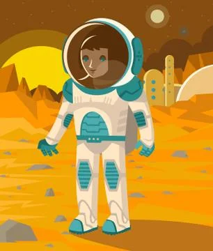 Astronaut walking on mars Stock Illustration