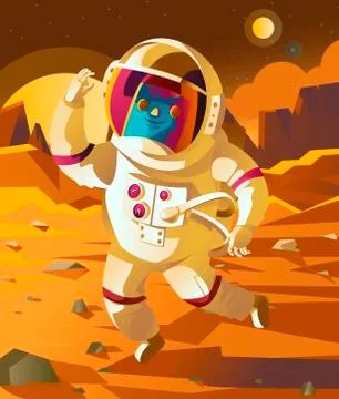 Astronaut walking on mars Stock Illustration