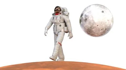 Astronaut walking on mars with moon Stock Illustration