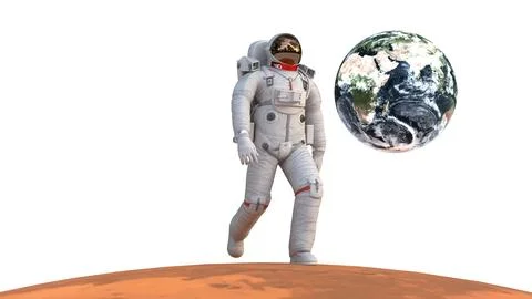 Astronaut walking on mars planet Stock Illustration