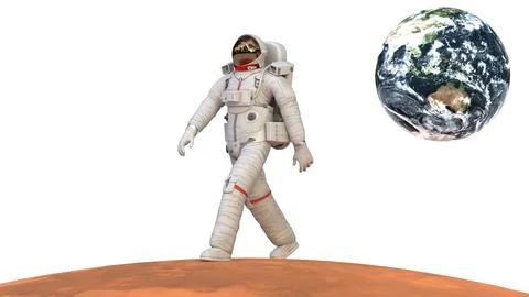 Astronaut walking on mars planet Stock Illustration
