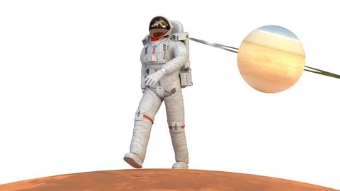 Astronaut walking on mars planet Stock Illustration
