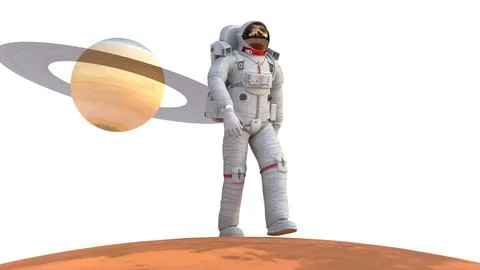 Astronaut walking on mars planet Stock Illustration