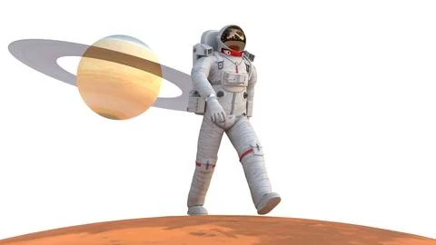 Astronaut walking on mars planet Stock Illustration