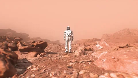 Astronaut Walking on Mars Planet Surface Cinematic Background Loop Video stock 281610525
