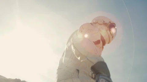 Astronaut Walking On Mars Through Desert Planet 4 Free Stock Footage 90395750