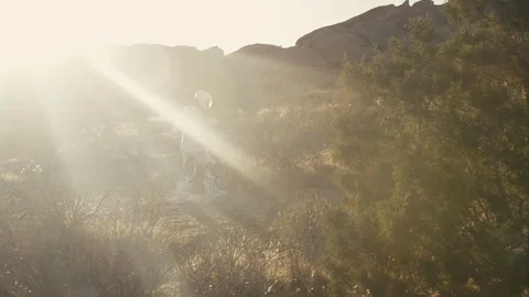Astronaut Walking On Mars Through Desert Planet 7 Stock Footage 90397187