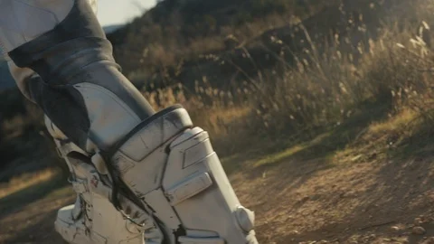 Astronaut Walking On Mars Through Desert Planet 10 Stock Footage 90401751