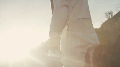 Astronaut Walking On Mars Through Desert Planet 12 Stock Footage 90401930